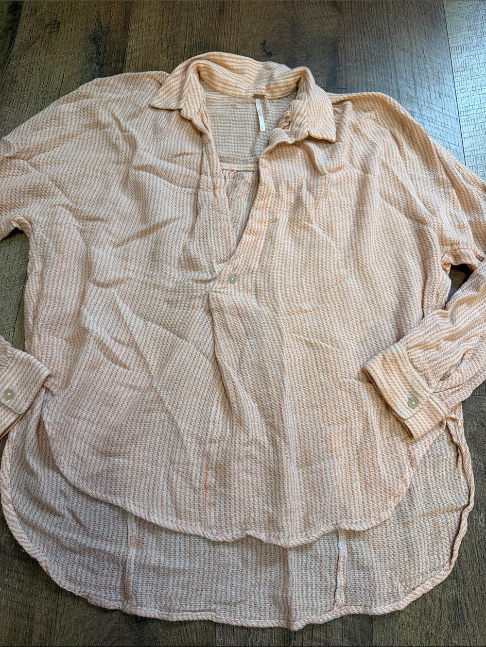 Free People Pale Peach Striped Button-Down Shirt